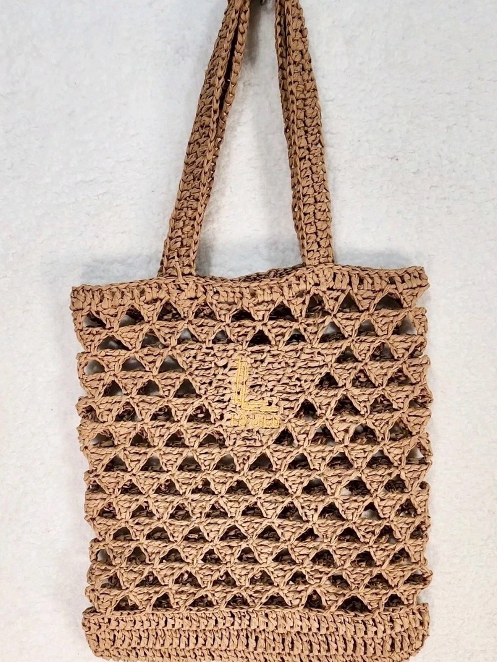 Crocheted Open-Weave Tote Bag in Natural Tan #1255
